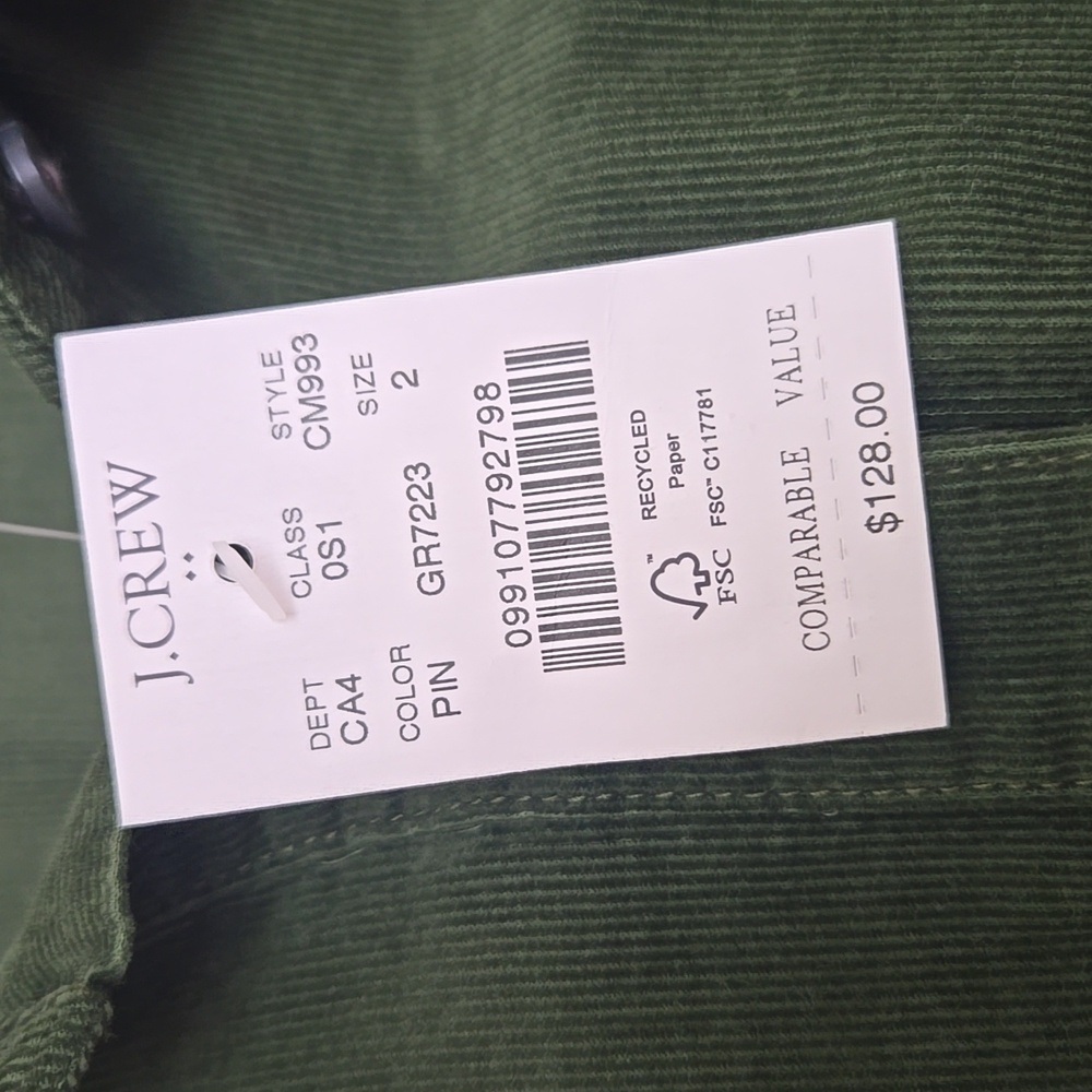 J.Crew Pine Green Corduroy Shirt Dress Belted Long Sleeve NWT Size 2 - Picture 13 of 17